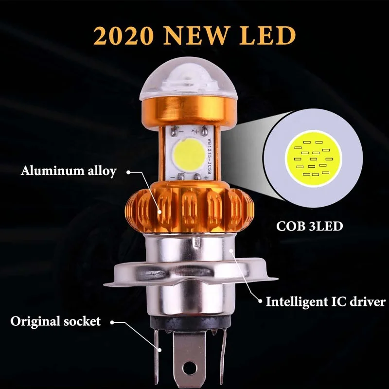 Двигатель 3SMD фара мотоцикла Hi/низкая скутер лампа COB лампы 12V-96V двигатель Противотуманные фары аксессуары для мотоциклов светодиодные H4