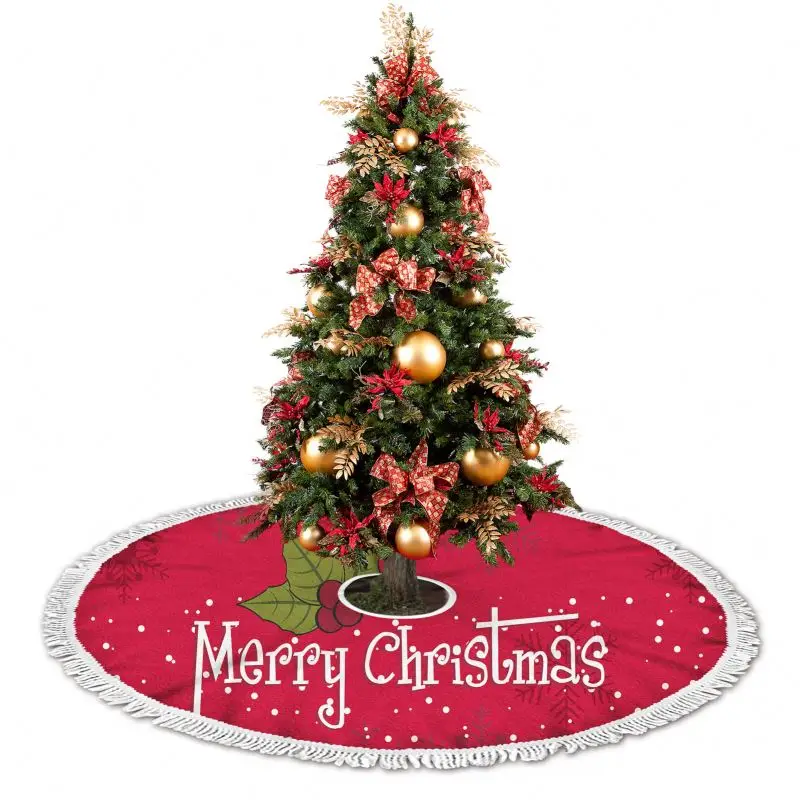 Christmas Tree Vortical Bling Bling Wine Red Pattern Custom Hotel Christmas Tree Skirt Vintage Christmas Ornaments Decor in Bulk