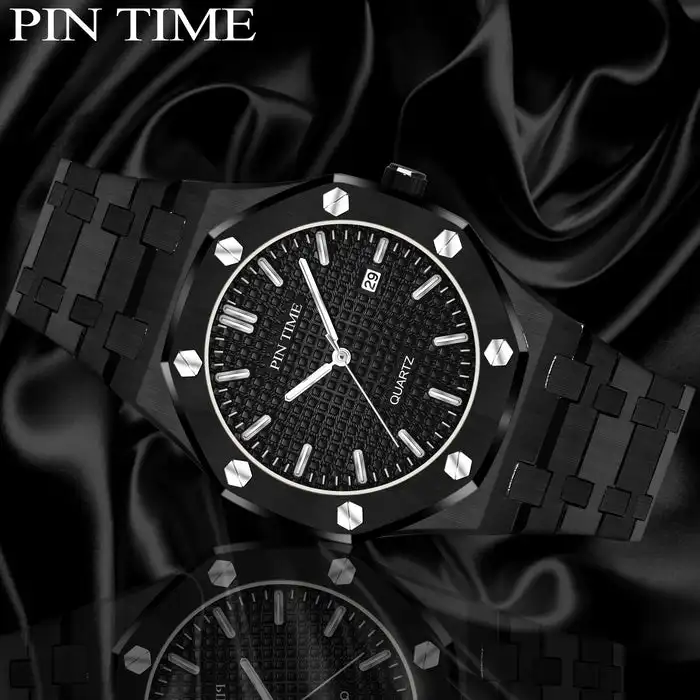 PINTIME Full Steel Business Mens Watches Top Brand Luxury Quartz Watch Men Military Wristwatch Relogio Masculino Erkek Kol Saati