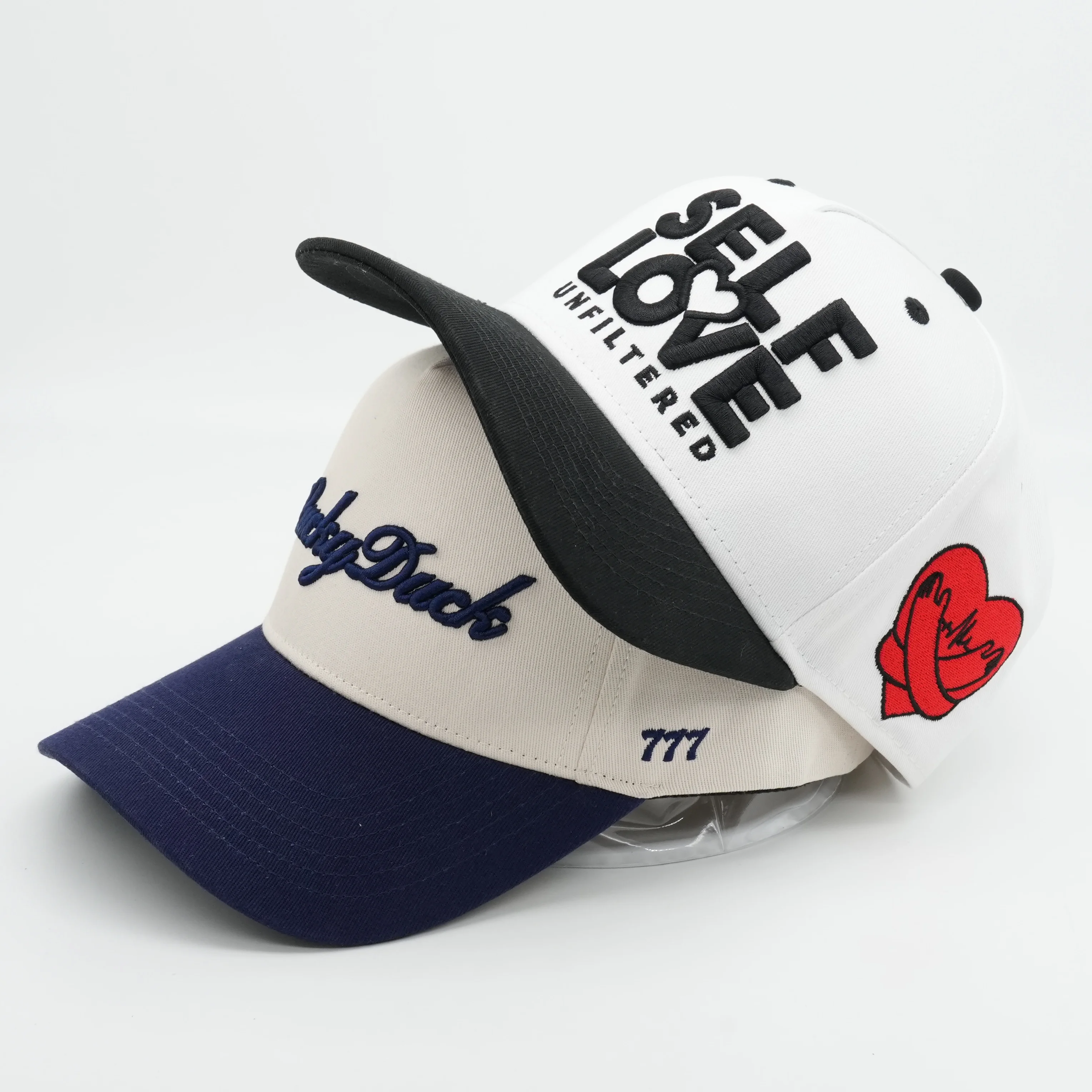 Cap Manufacturer Custom Two Tone 5 Panel Curved Brim Structured Baseball Ball Cap With 3D Embossed Embroidery Logo