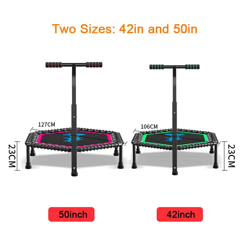 Hexagonal 50 inch Silent Bungee Rebounder Fitness Mini Trampoline with Adjustable Handle Bar