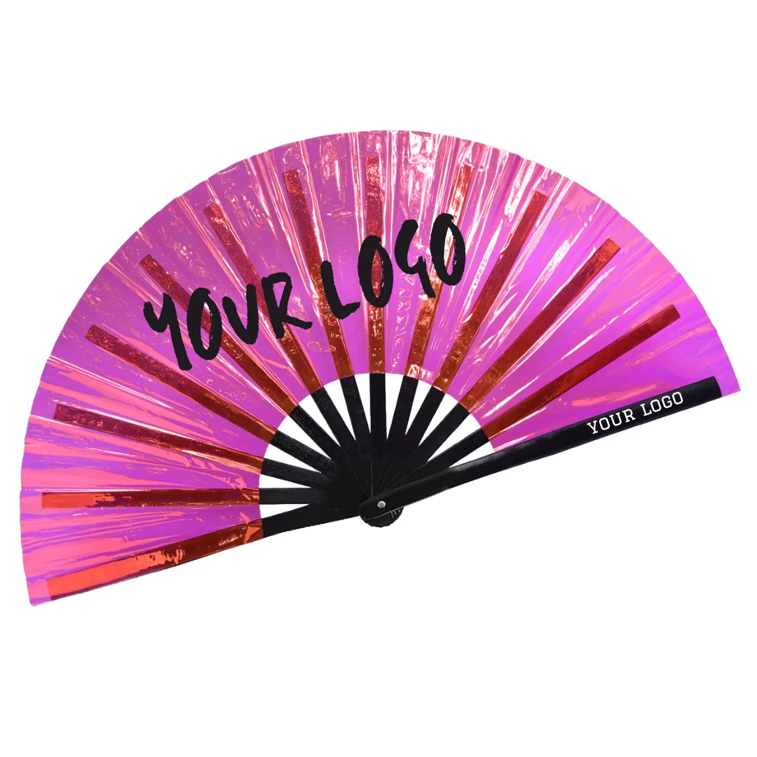 PVC Laser Rave Hand Fan Clack Handheld Fan for Party Large Folding Fan with Bright Color Festival