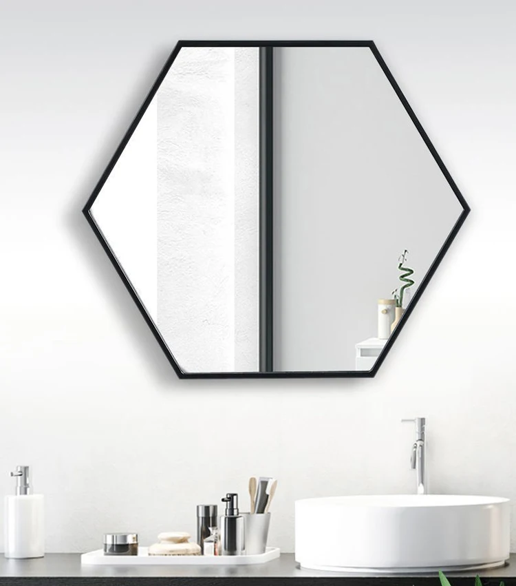 Ruicheng Custom Decorative Wall Mounted Bathroom 3D Aluminium Framed Hexagon Mirror