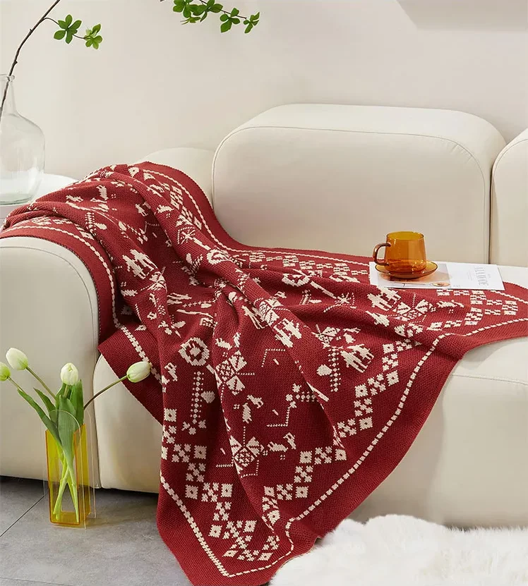 OEM Weaving Throw Mink Christmas Decorative Soft Cozy Knit Woven Blanket