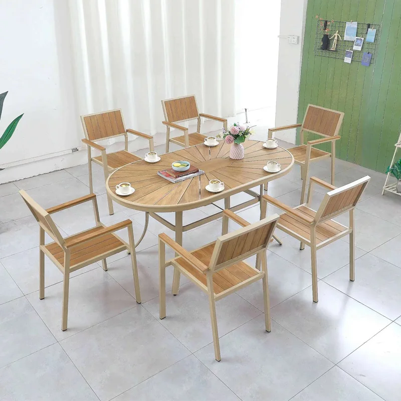 Outdoor open-air courtyard suite net red villa balcony waterproof sun garden plastic wood desk and chair combination