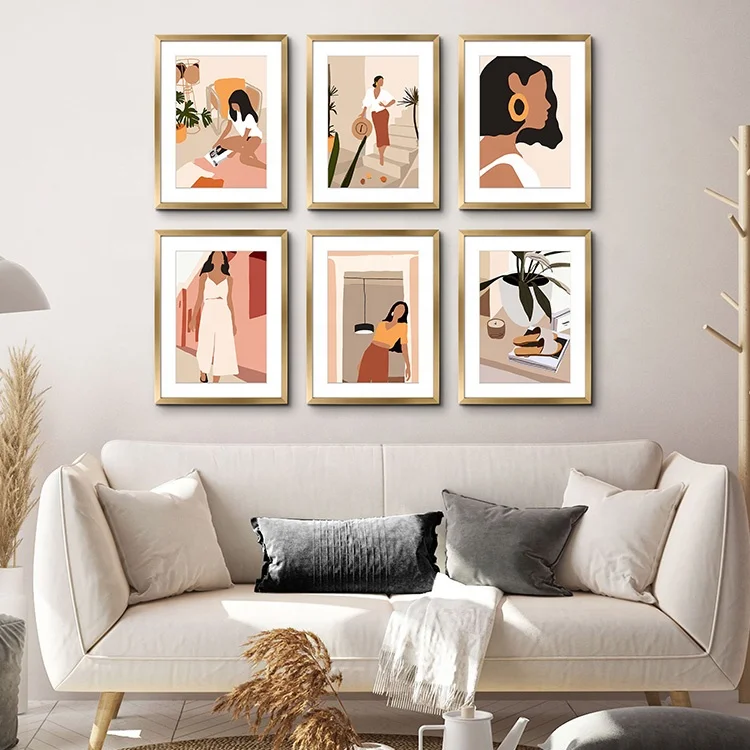 EAGLEGIFTS Vintage Abstract Plant Desert Landscape Modern Framed Wall Art Set for Home Decor Living Room