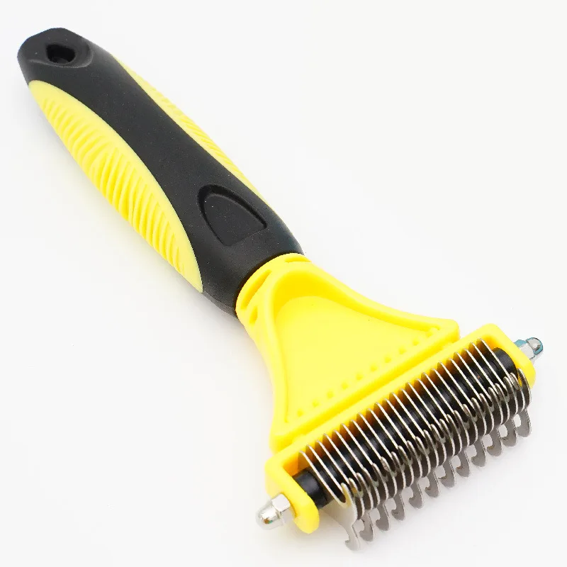 Pet Grooming Brush Double-Sided Blade Knot Comb Dog Knot Cat Hair Dematting and Deshedding Grooming Comb Rake Brush Tool