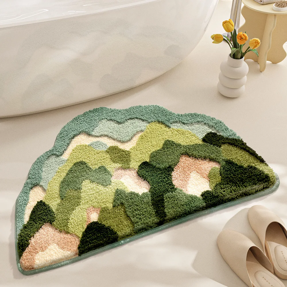 3d Printed Moss Bath Mats Cute Green Moss Shag Bathroom Rugs Non Slip Soft and Water Absorbent Bath Rug for Bathroom Shower Tub,