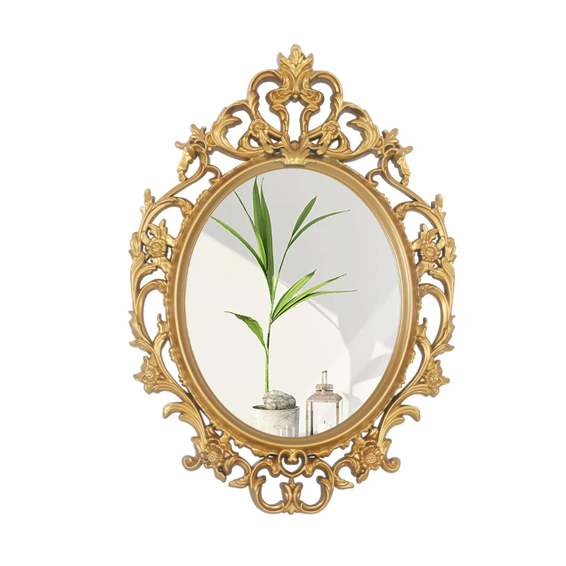 Elegant European Antique Gold Decorative Wall Mirror Vintage Hanging Bedroom Living-Room Dresser Decor Home Application PS Oval