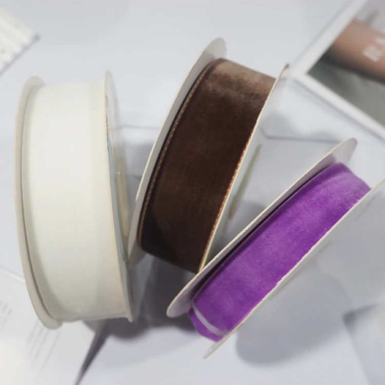 Customized Polyester Velvet Ribbon Gift Packing Box Wholesale 3-9MM 32 Colors Velvet Ribbon