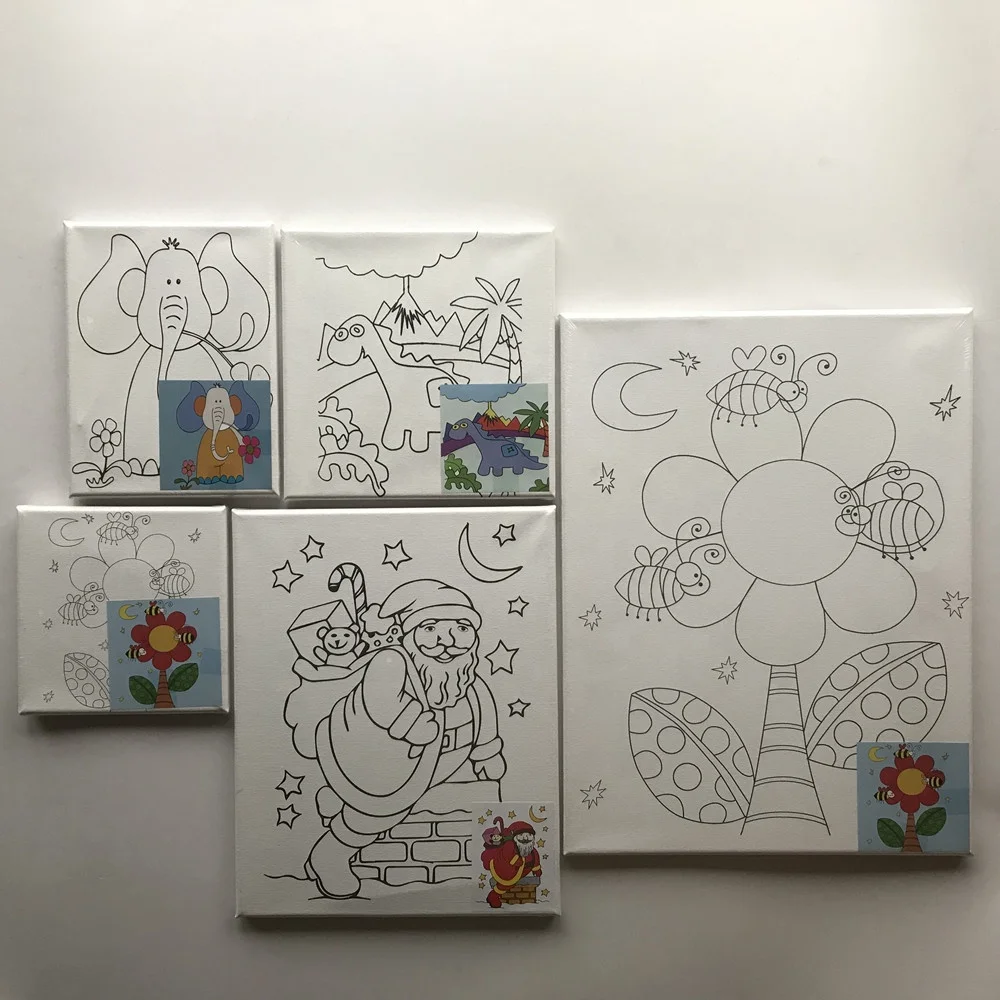 kids 30*40 cm wooden frame preprinted acrylic  paint art canvas  print set