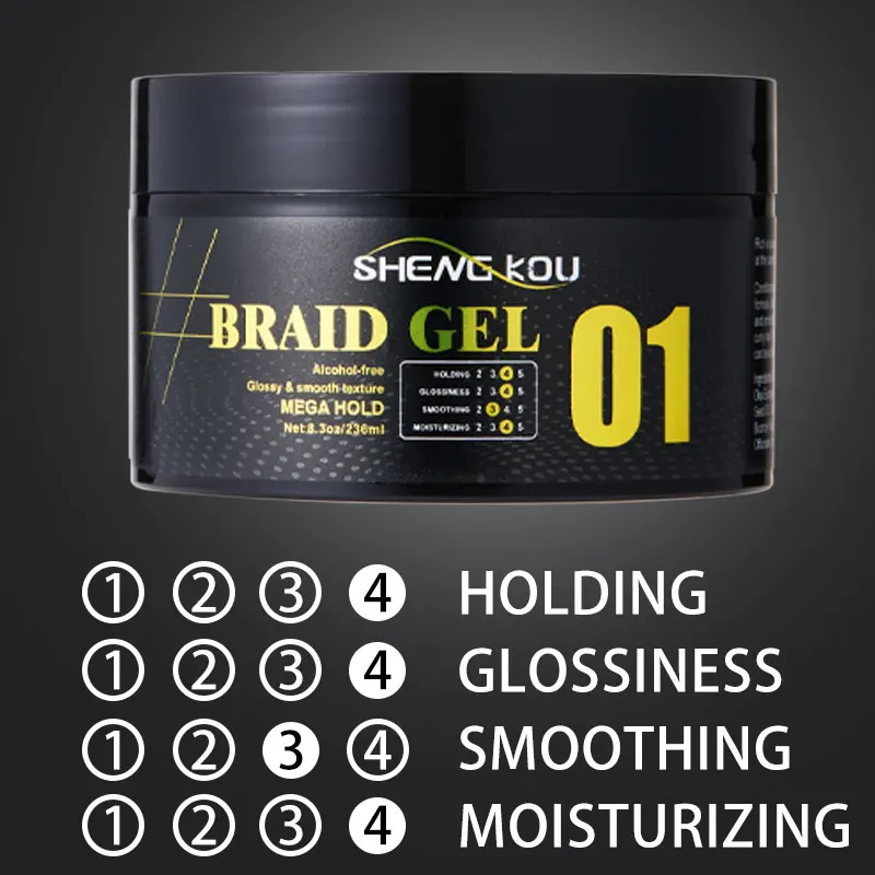 Custom logo private label medium to extreme hold olive oil alcohol-free condition curly braid gel for braiding hair