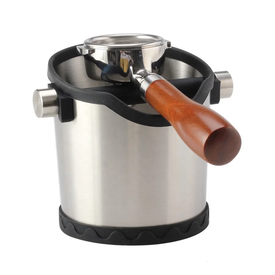 Stainless Steel Espresso Grounds Container Waste Bin Coffee Tools for Barista and Non-slip Base, Coffee Knock Box