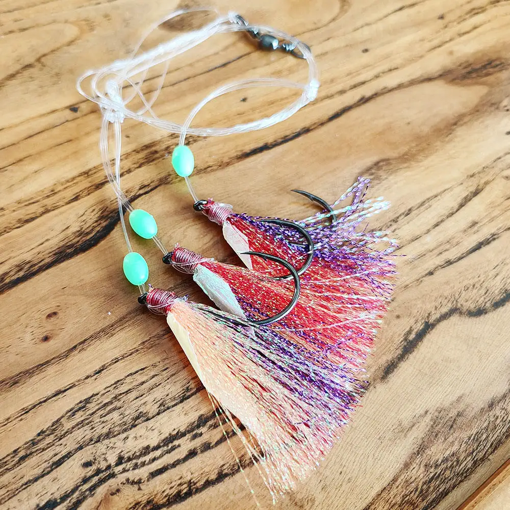 Alpha 3 Beak Hook Fishing Flasher Bait Rigs with Luminous Skirt Sabiki Fishing Lure Bait Rigs