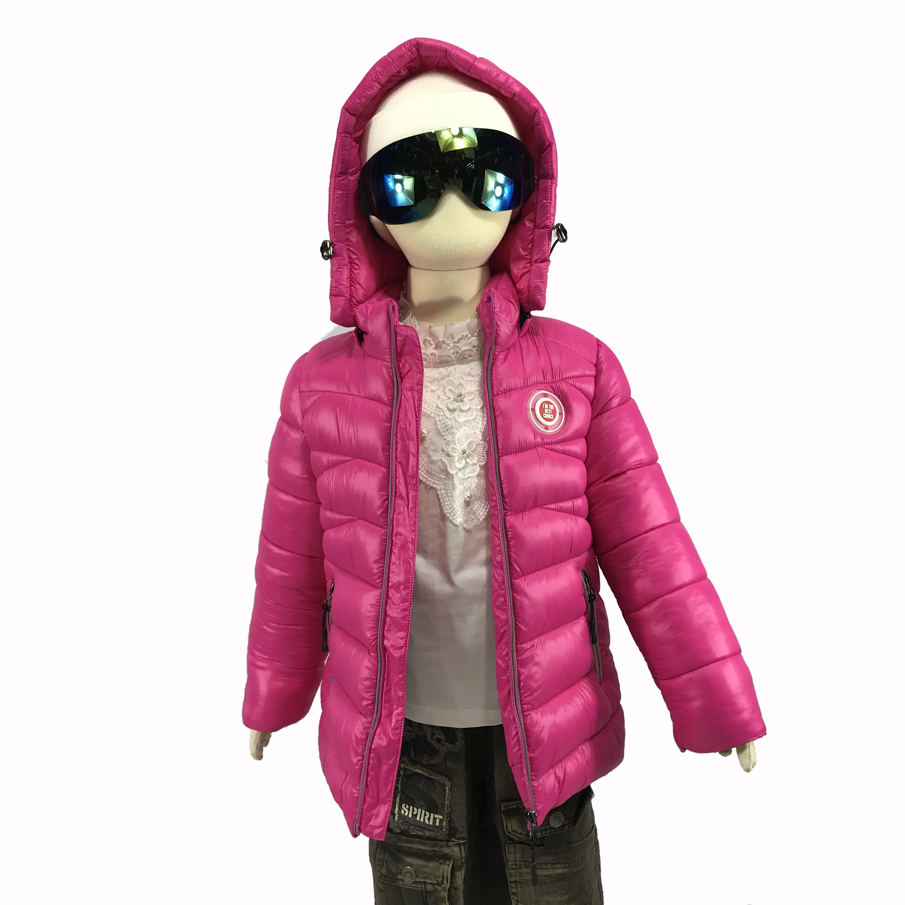 
Boys and girls fashion simple winter hooded cotton-padded jacket pink red blue kids wears 