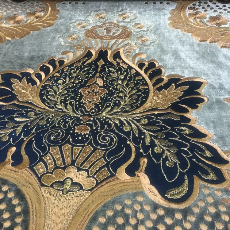 Hot Product Customised Rhinestone Decor Sequin Velvet Textiles Embroidery Curtain Fabric