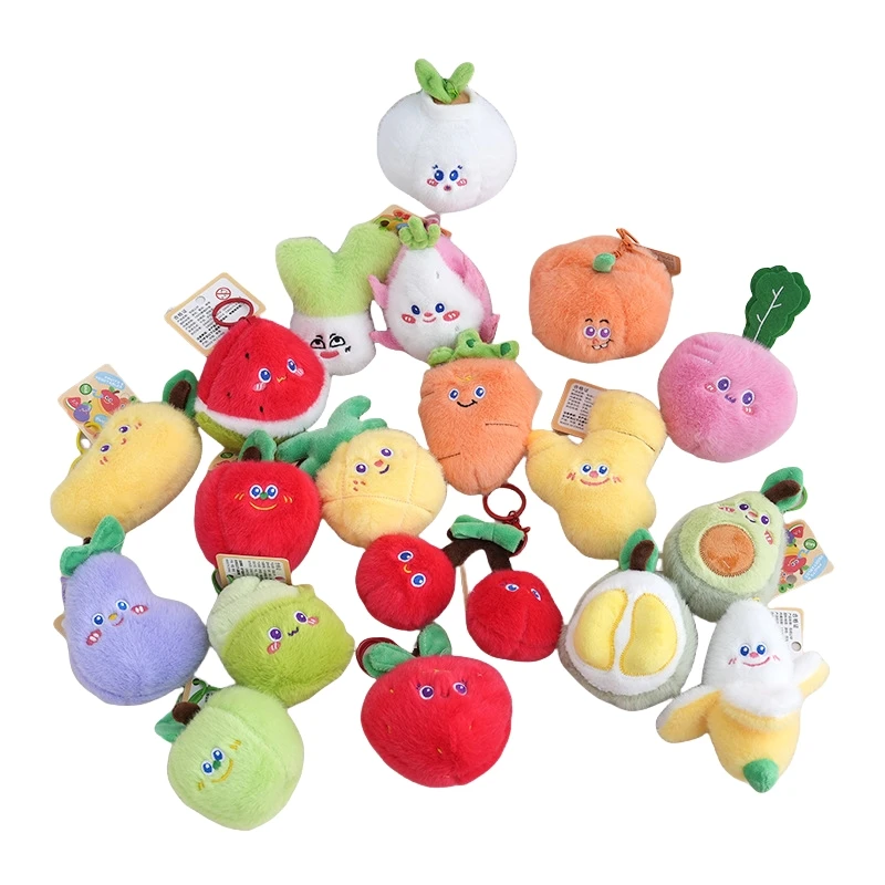cherry plush keychains toys Simulated Fruit Stuffed plush doll key chain banana pumpkin durian pumpkin Toy keychain Grab Machine