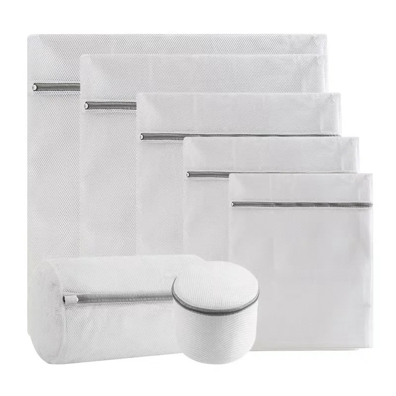 Customize travel white  Foldable Underwear reusable 7 size washing zip mesh laundry bag