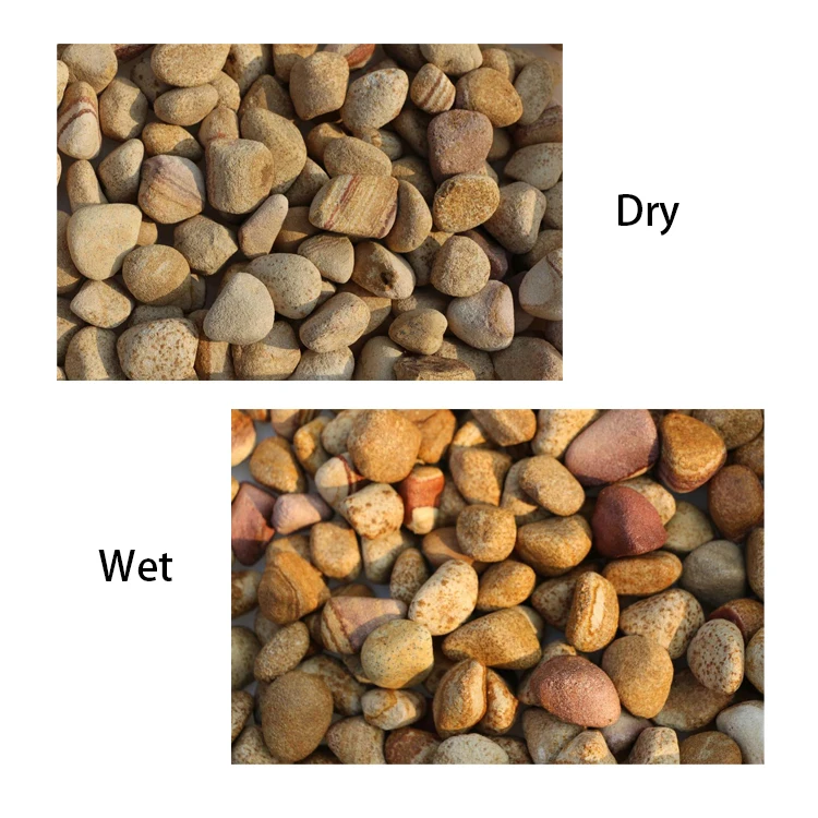 Hot Sale GS-021 Natural rolling decorative yellow wood grain color beans pebbles ball stone