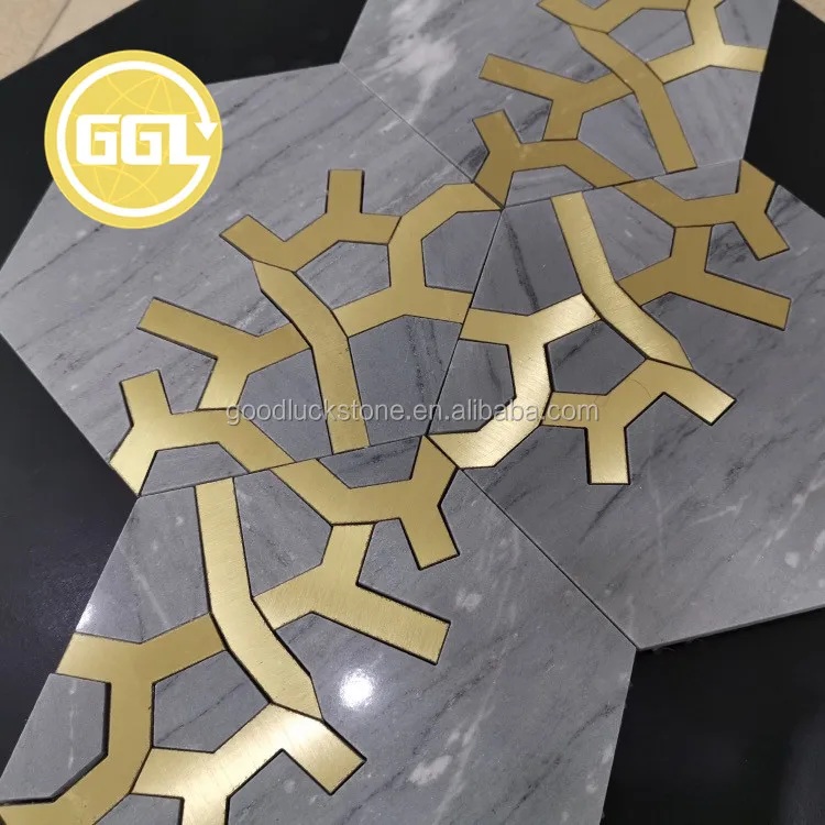 Латунная смесь из серого мрамора Waterjet мозаика настенная плитка украшение