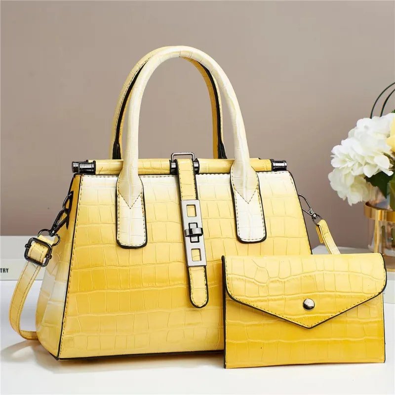 2024 New Models Bright Leather Stone Patterns Stylish Tote Bag High Quality 2 Pieces Set Large Handbag