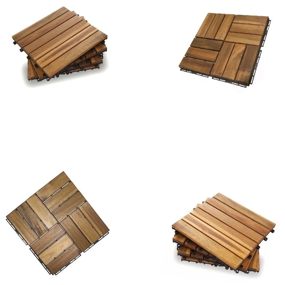 Acacia Wood Interlocking Deck Tiles, Plastic wood composite interlock deck tile or Plastic Decking Flooring Tiles B6750 (10000000485184)