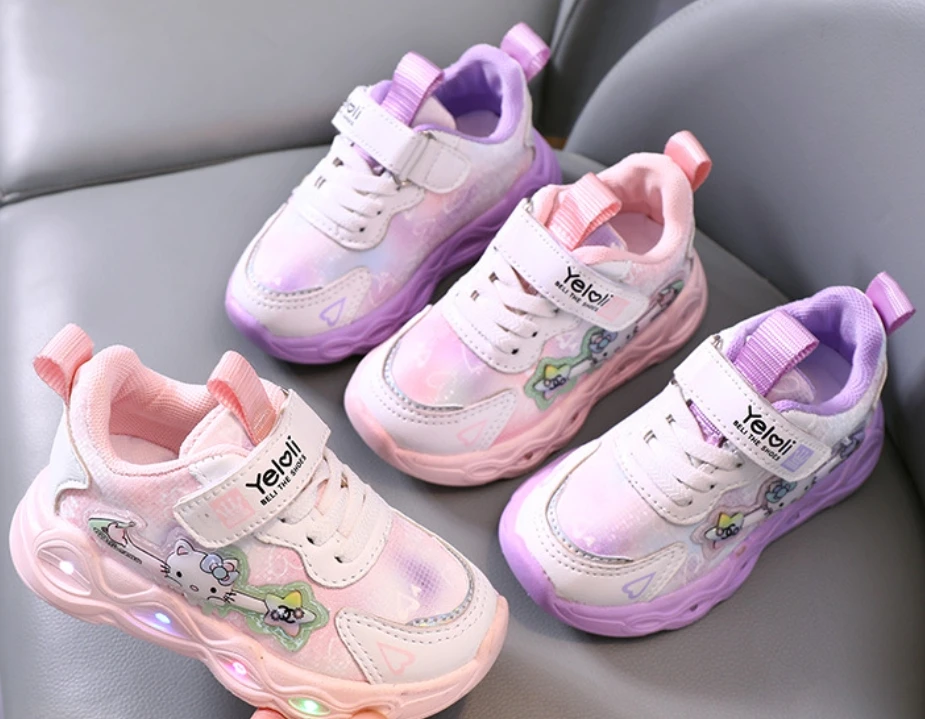shoes for children girls Princess  cartoon cat LED light shoes sports casual  Soft  comfortable running shoes Hot sale