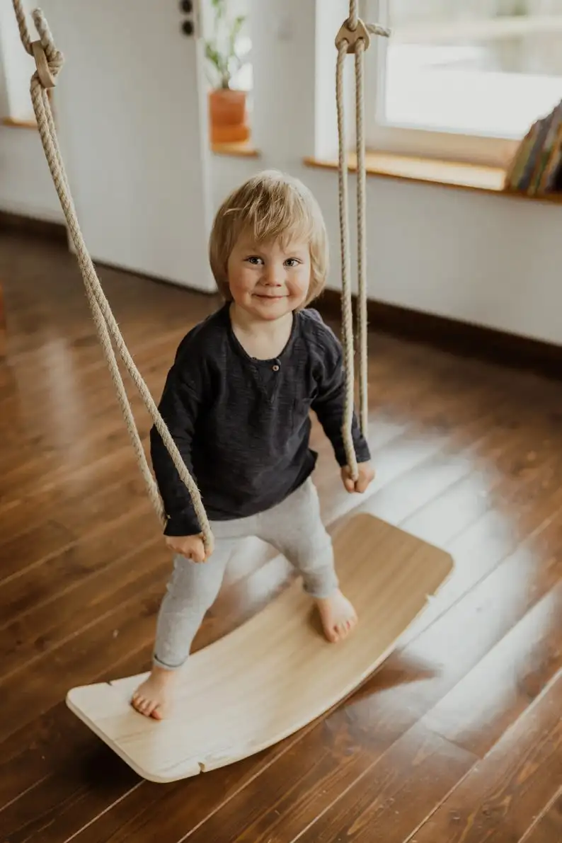 indoor kids room wooden swing chair wooden balance board 2 in 1 playground outdoor kids gym equipment exercise fitness home