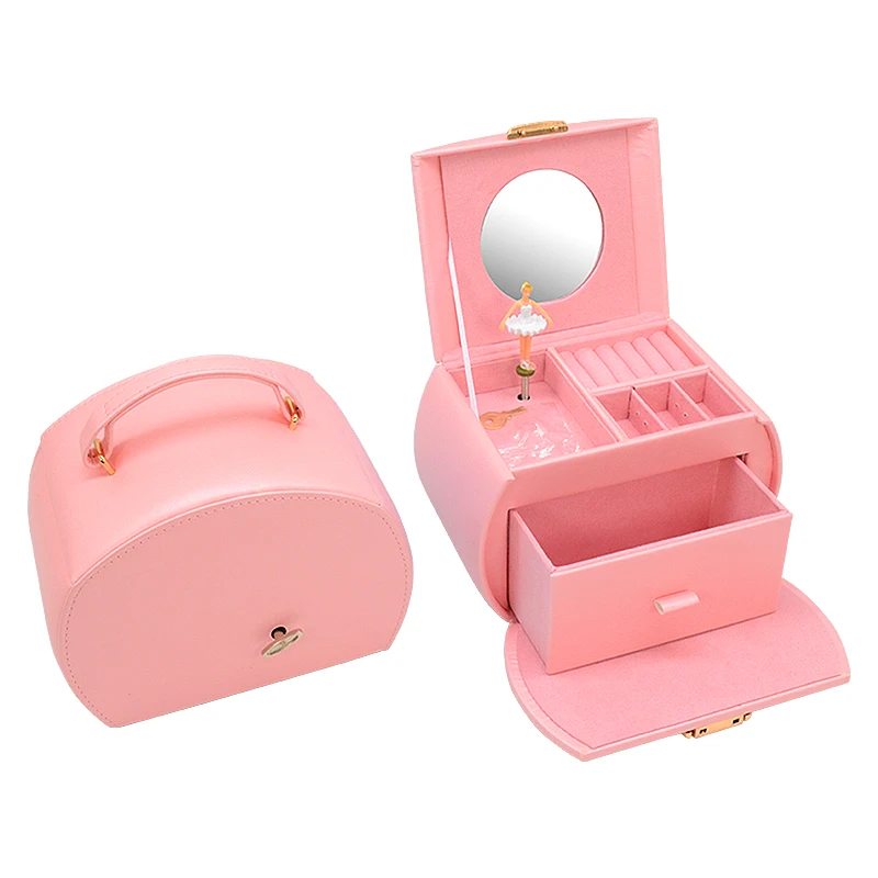 High Quality Velvet Necklace Musical Suitcase Luxury Travel Jewelry Storage Dancing Doll Music Box Girls