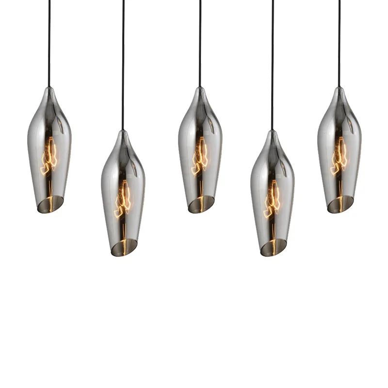 Decorative Smoky Chandelier Lamp Dining Table Pendant Light for Dinning Room Hand Blown Glass Minimalist 60 90 Auto CAD Layout