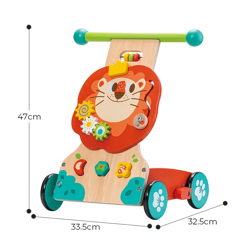 Wooden Baby Walker Educational Children Toys Baby Activity Lion Push Toy Cart Walker
