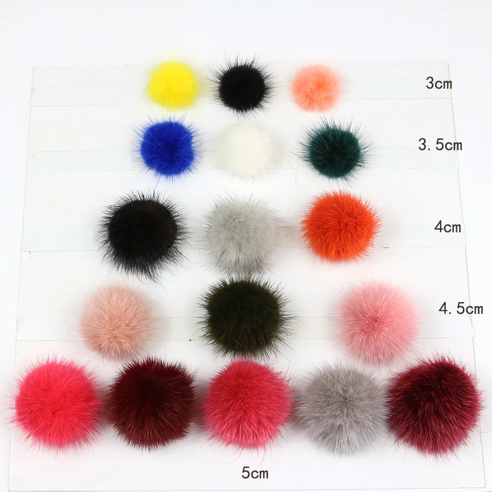 2021 Real Large Dyed Colorful 4.5cm Mink fur accessories fur ball Pom poms for Beanie Hat&Keychain&Bag&Shoes