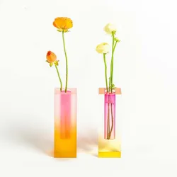 Modern Minimalist European Luxury Table Vases for Decors Color Square Floral Shaped Flower Acrylic Tube Small Vase Acrylic