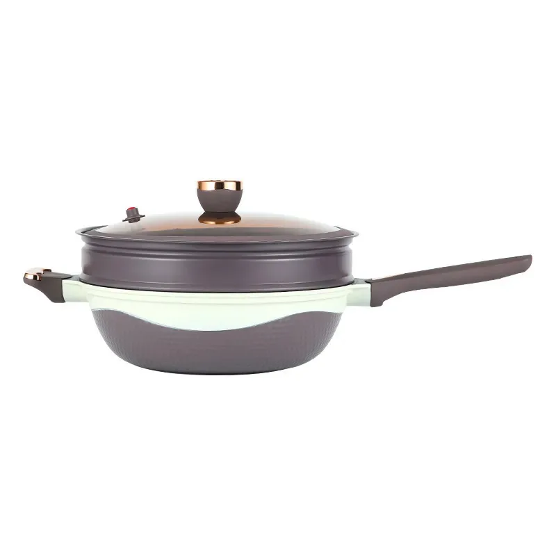 32cm Energy-Saving Cast Aluminum Steam Pot Nonstick Coating Wok Steamer Low Pressure Smokeless Cooking Durable Steel Glass Metal