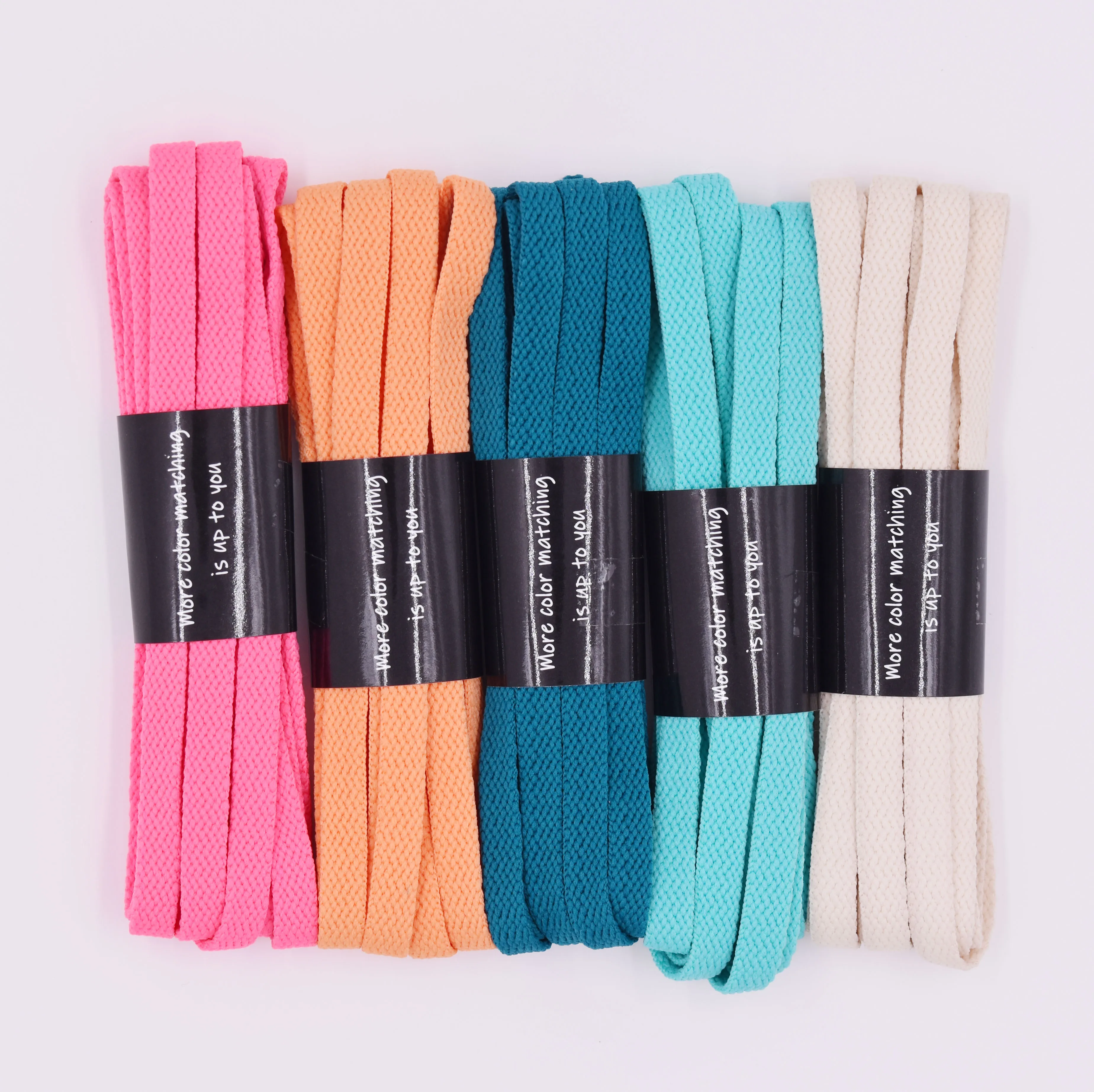 Flat laces low MOQ have stock 8mm plain flat pure colourful shoe laces polyester shoelaces with tips