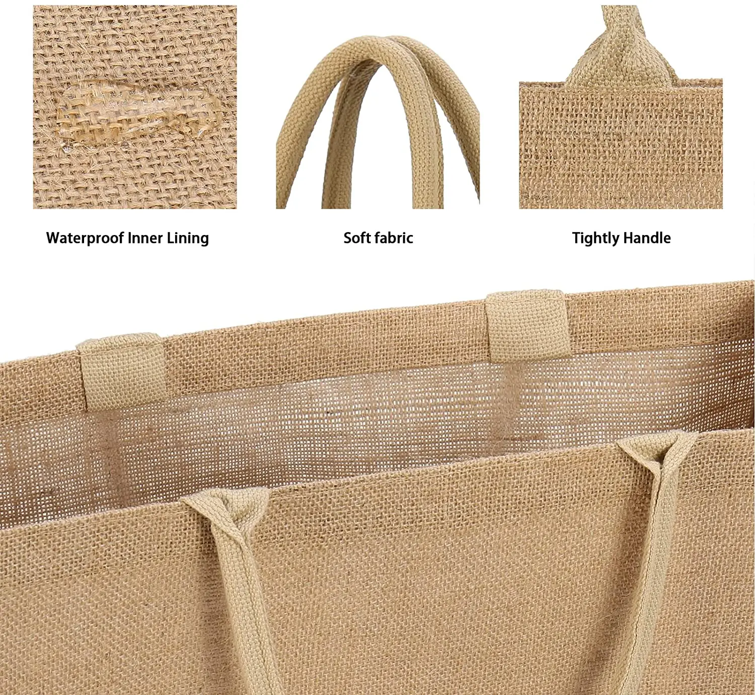 Cloth Carrying Women Shopping Bags Natural Gunny Plain Large Design Tote Jute Bag