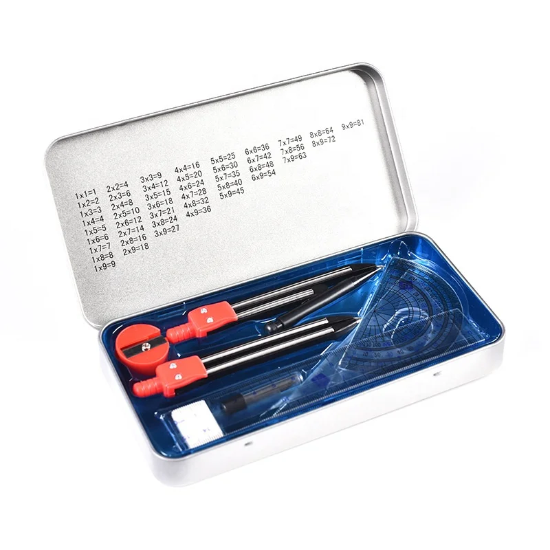 Новое поступление, набор из 9 предметов для математики, креативный простой металлический математический компас, набор