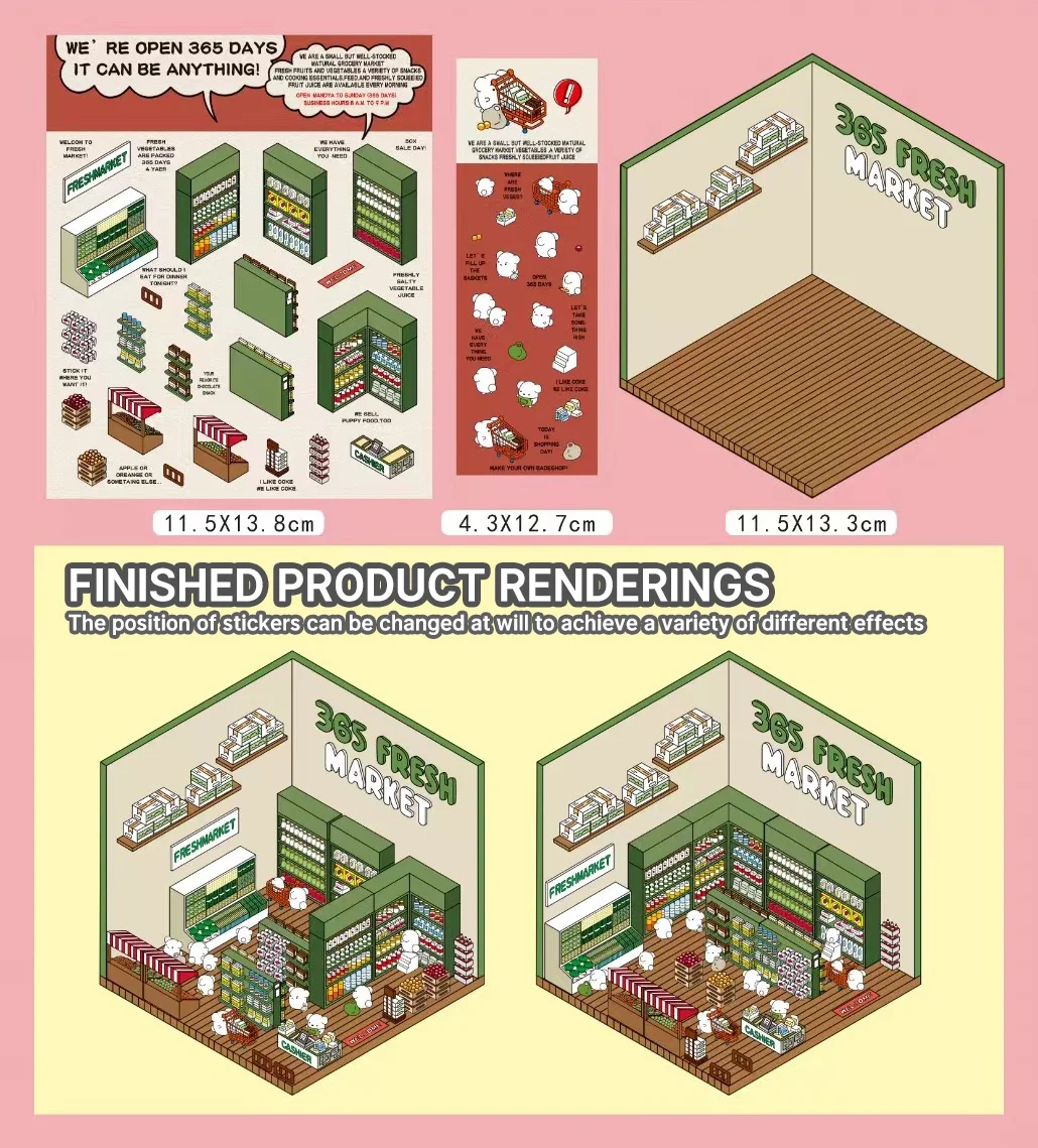 JHM Make Your Own Store Miniature Scene Sticker 92pcs Kawaii Transparent Cartoon Decorative Scrapbooking Supplies Sticker