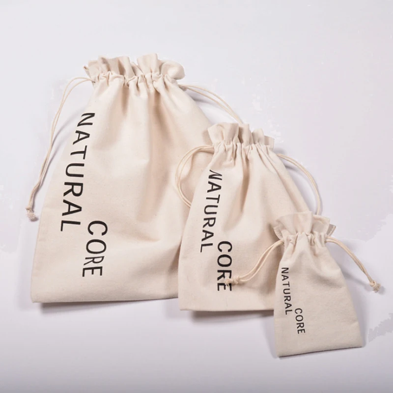 Custom Logo Printed Gift Canvas Cotton Linen Double String Handbag Shoe Dust Drawstring Bag