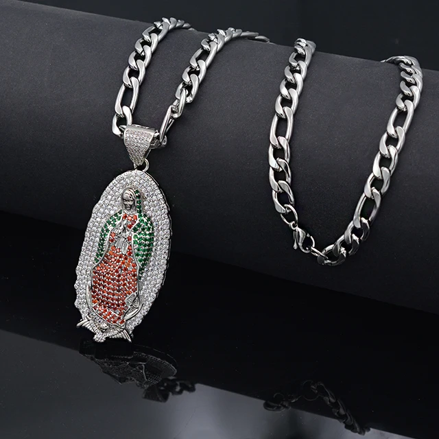 Trendy Golden Silver Hiphop Chains religious Virgin Mary pendant necklaces Jewelry Fashion Maria Pendants Necklace