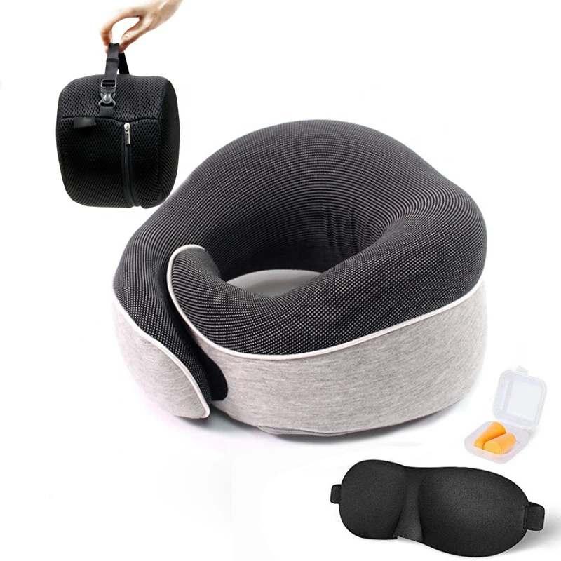 Factory Hot Selling Travel U-Shape Neck Support Pillows for Airplanes Car Office Chair with Eye Mask Pain Relief