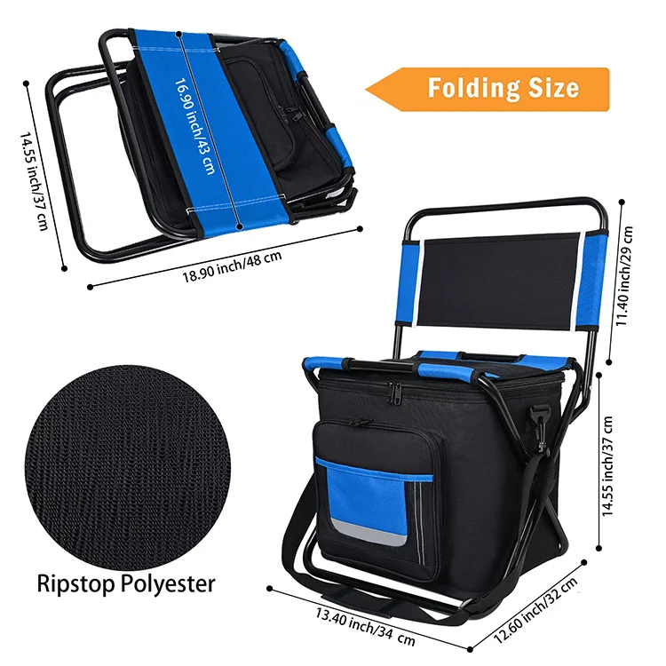 Factory Custom Portable Outdoor Beach Fishing  picnic cooler folding camping chair with cooler