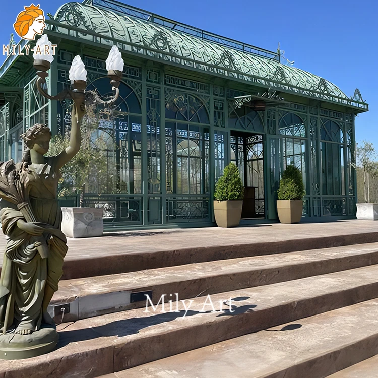Large Size Backyard Iron Glass Greenhouse with Metal Frame for Sale