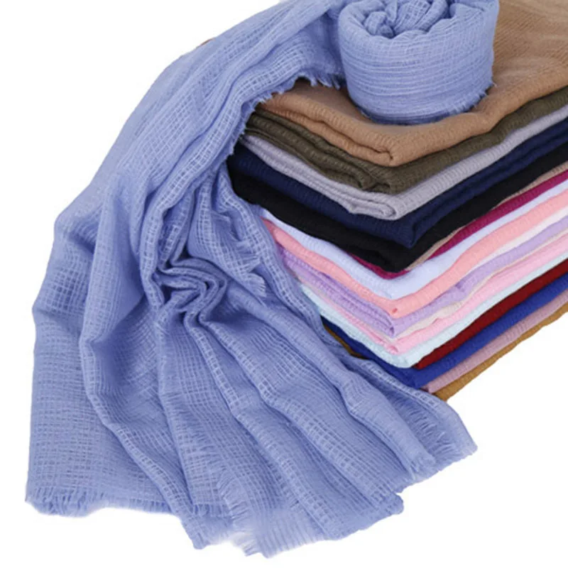 
Wholesale Autumn Sunscreen Cotton and linen Mesh Scarf Islamic Simple Woman Dual-use HIjab Shawl 
