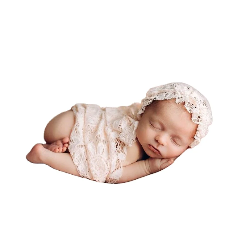 Baby products heart-shaped doll full moon elastic wrapped newborn photography props lace wrapped hat set