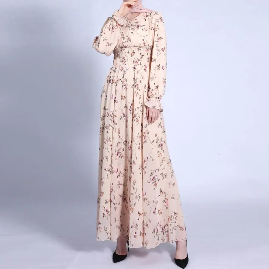 BAIYIMO Wholesale Custom Muslim Dress Fashion Floral Print Abaya in Dubai Islamic Clothing For Women Maxi Dresses