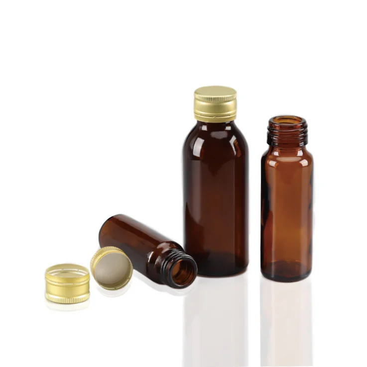 20ml 30ml 50ml 100ml Brown Amber Round Glass Boston Oral Liquid Syrup Bottle with Screw Cap For Medicine