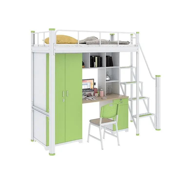 Cheap Dormitory Furniture Metal Apartment Bulk Bunk Bed with Garderobe