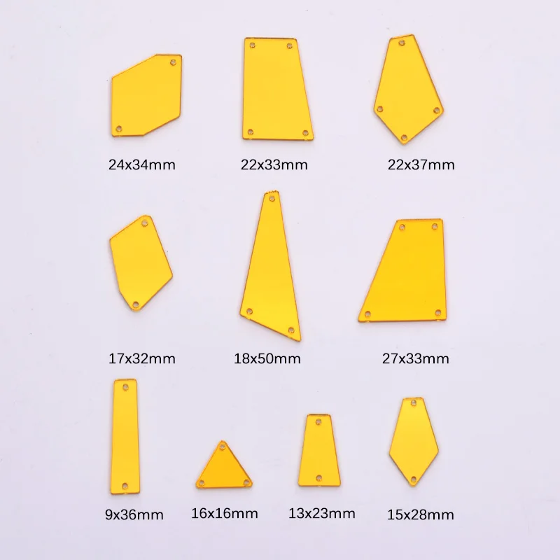 Mix Size Sew On Gold Applique Flat Back Acrylic Gems Sewing Strass Crystal Stone Mirror Rhinestone for Dress Crafts