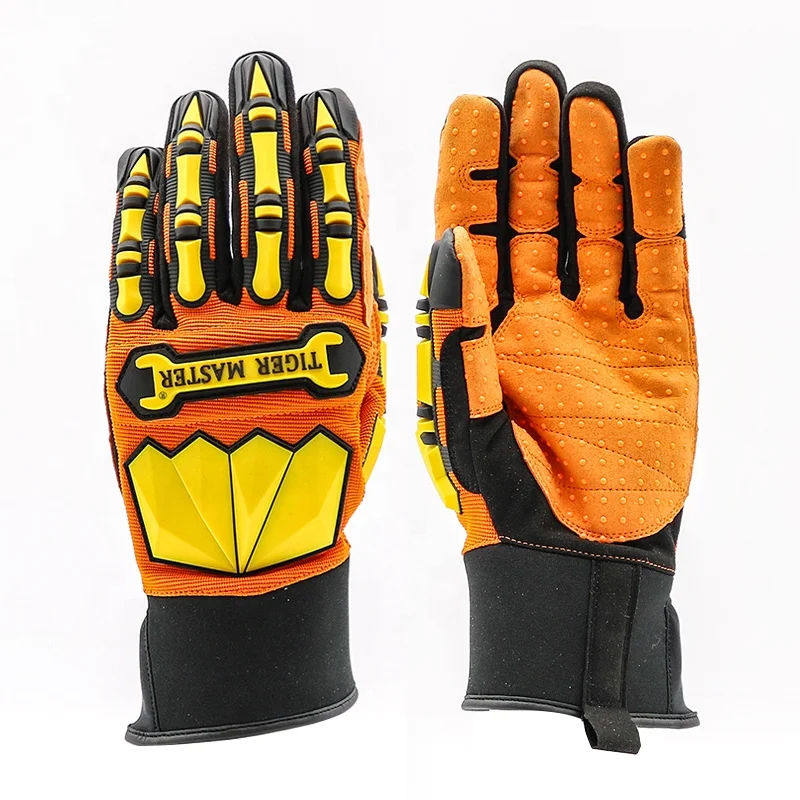 
Tiger master brand oil industry safety mechanic gloves anti slip anti-vibration impact resistant mechanic gloves 